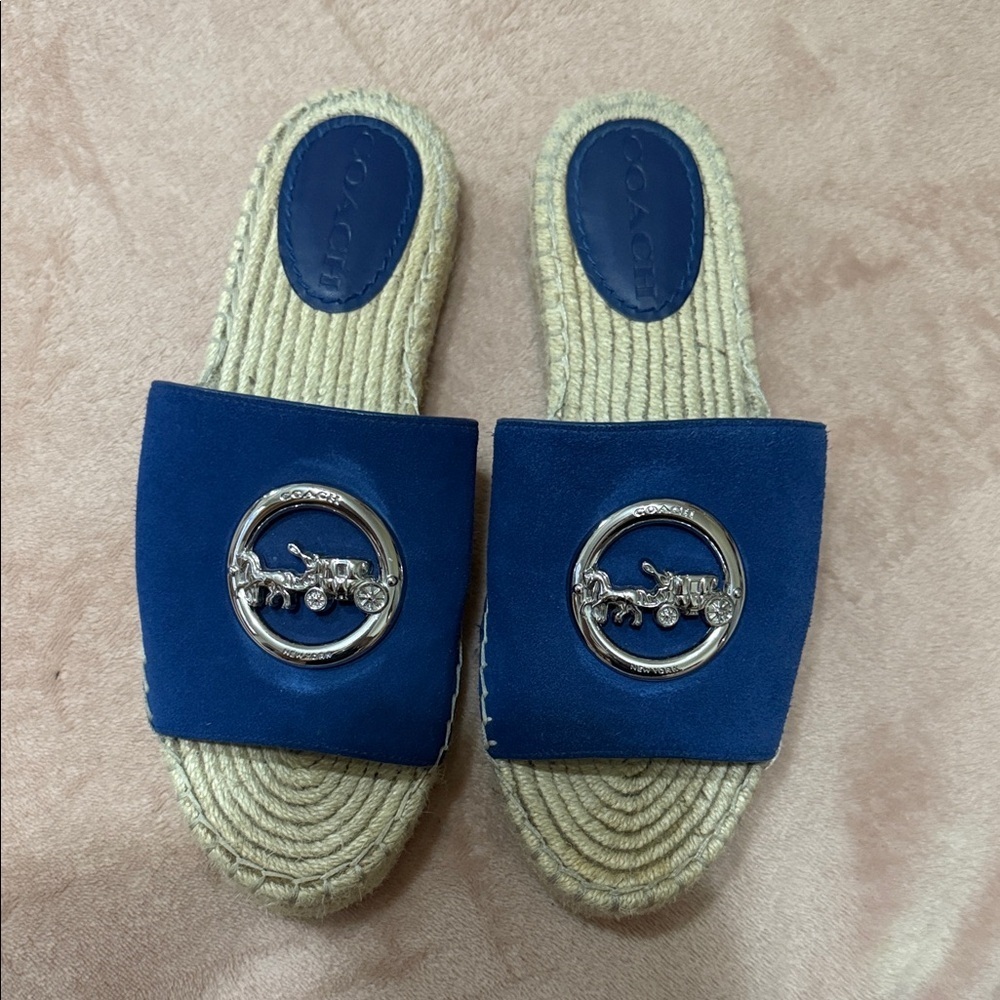Coach Navy Espadrille Slides with Silver Accent
